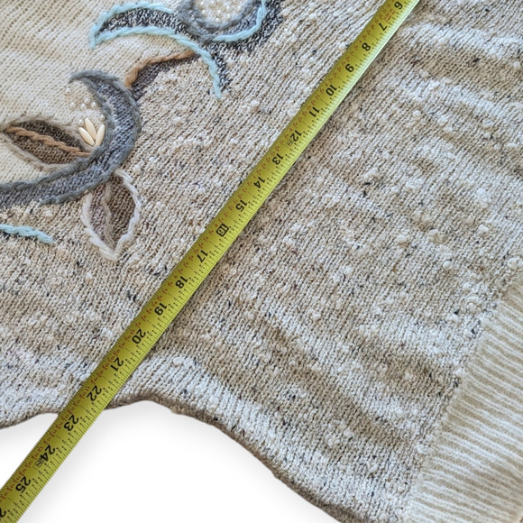 Vintage 80's Pastel Embroidered Floral Oversized Nubby Sweater - Picture 6 of 6